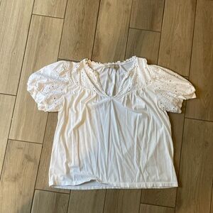 White Wide Neck Puff Short Sleeve